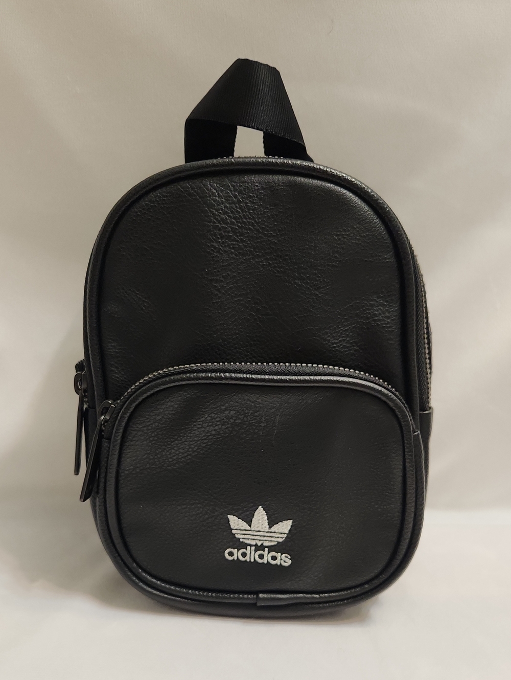 adidas Original Black Silver Faux Leather Mini Backpack